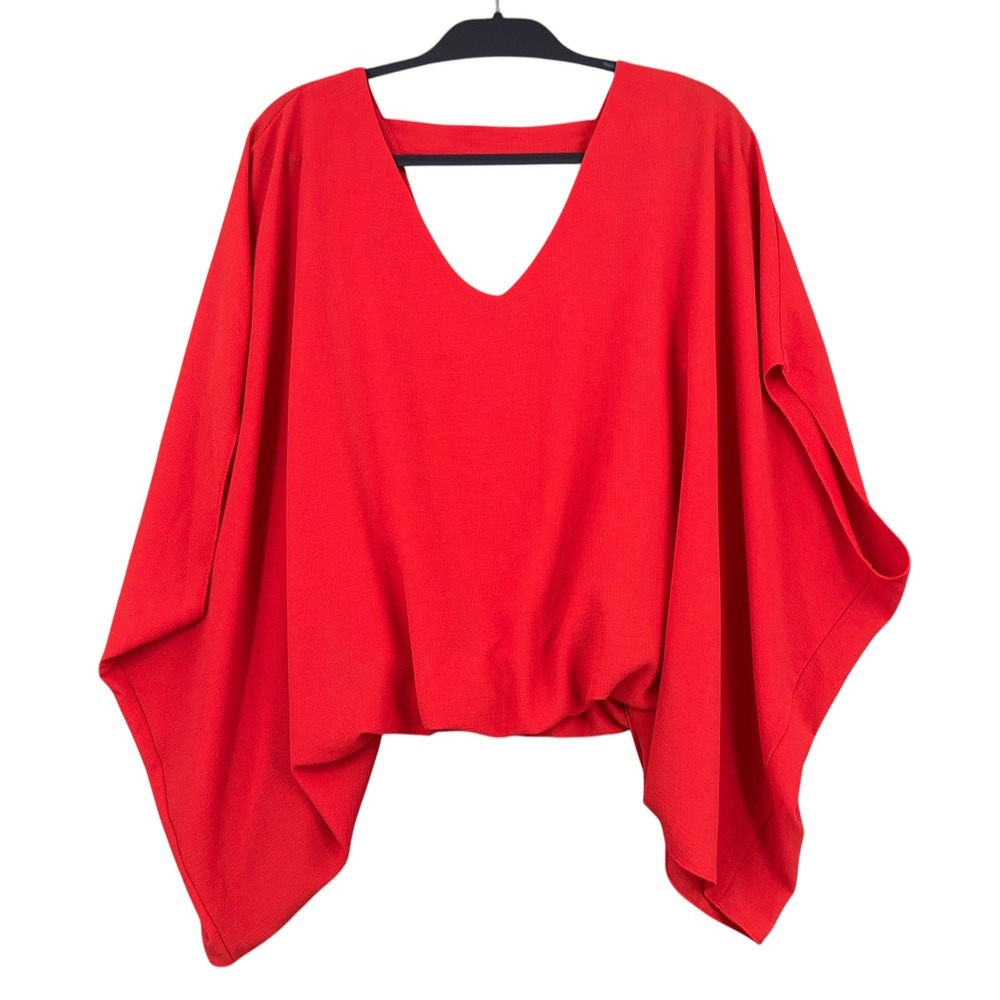 Tyche Poncho Cape Blouse Womens Large Polyester Spandex Red T-6466